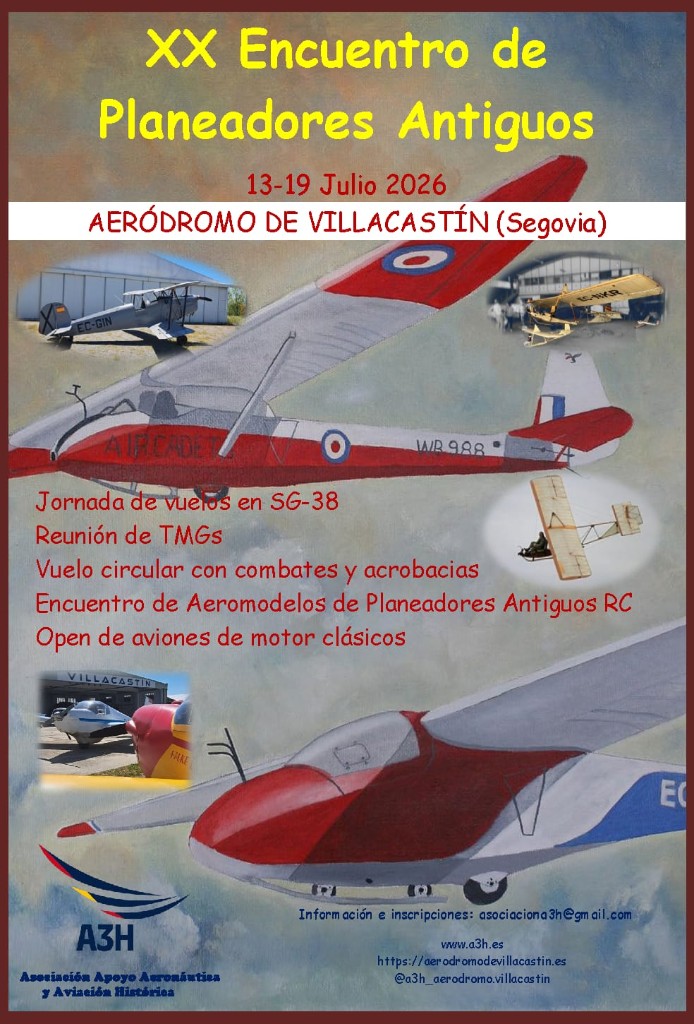 XX Encuentro de Planeadores Antiguos, 13-19 julio 2026, Aeródromo de Villacastín